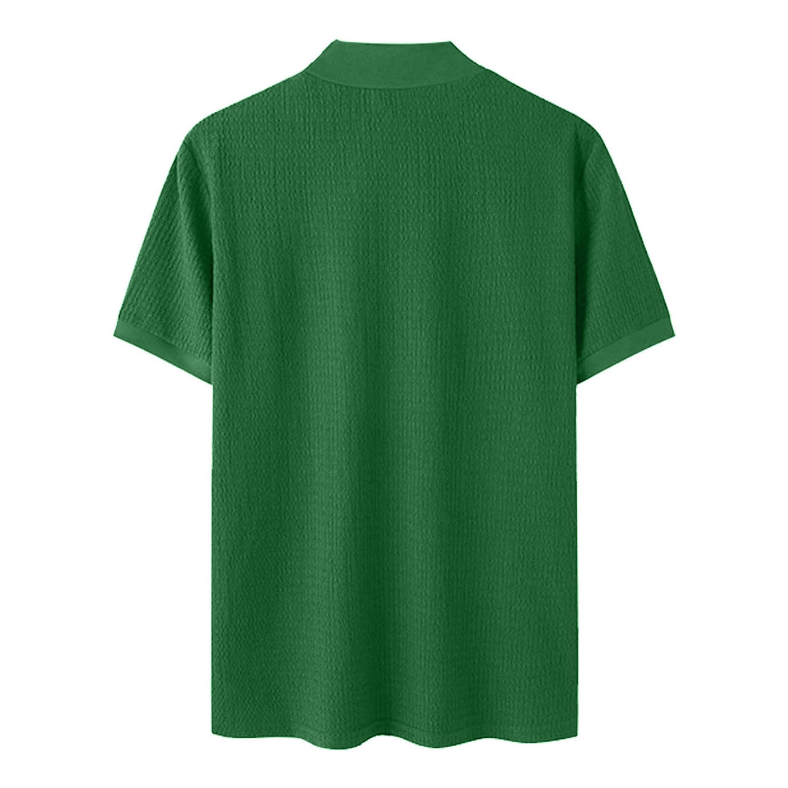 thumbnail image 4 of Camiseta de manga corta con cuello alto de punto para hombre - Diseño plisado de color liso, poliéster, informal/casual, lavable a máquina, 4 of 5
